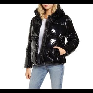 Kendall & Kylie Shiny Vinyl Black Puffer Jacket